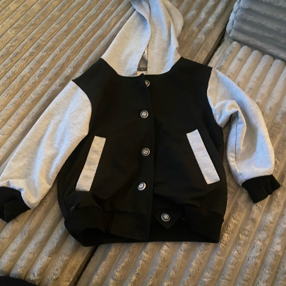 Black and Gray Button-Up Hoodie Jacket